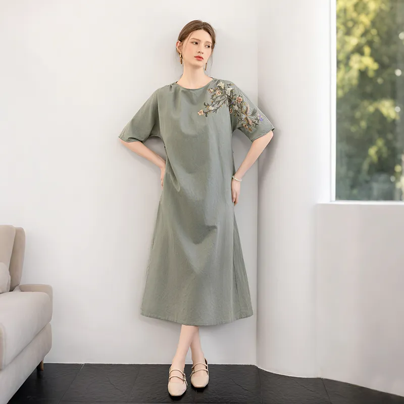 TOUCH Short Sleeved Dress Women's Gray Green-6