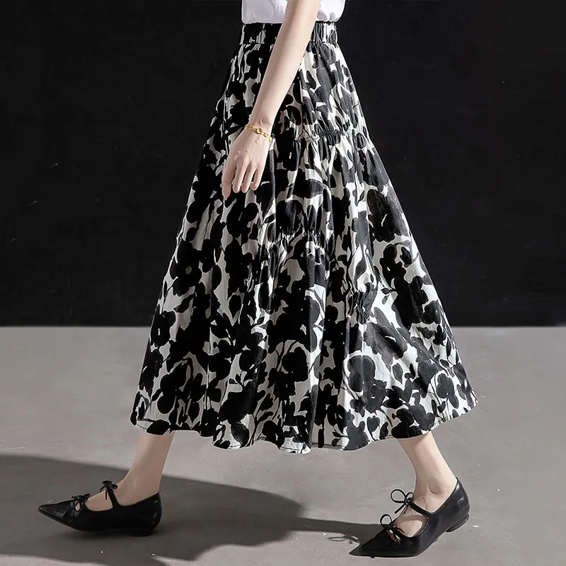 Cypress House Casual Long Skirt Women's Black With White Floral-6