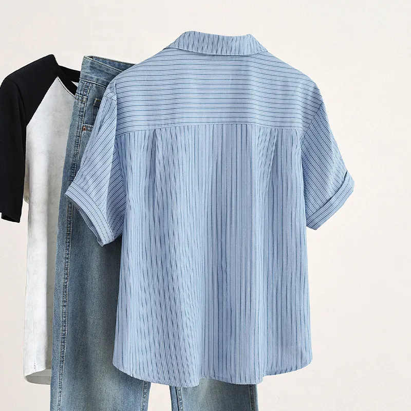 TOUCH Shirts Women's Light Blue Stripes-3