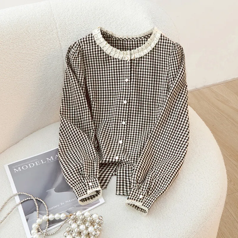TOUCH Shirt Women's Black Beige Plaid-8
