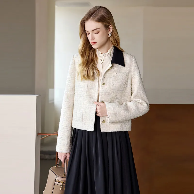 TOUCH Cropped Coats Women's Beige-5