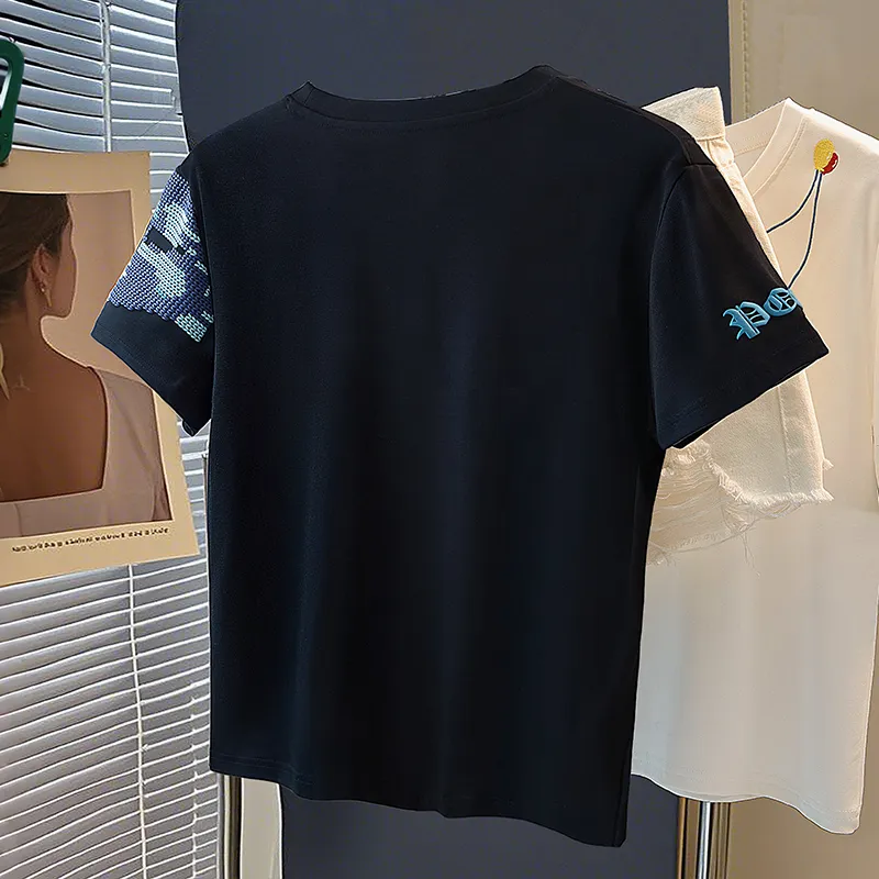 Cypress House T Shirts Women's Black Sole Blue Floral-3