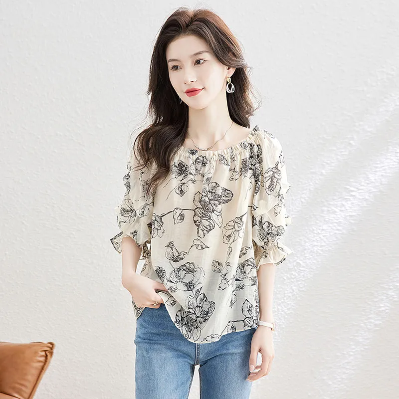 Cypress House Shirt Women's Apricot With Black Floral-6
