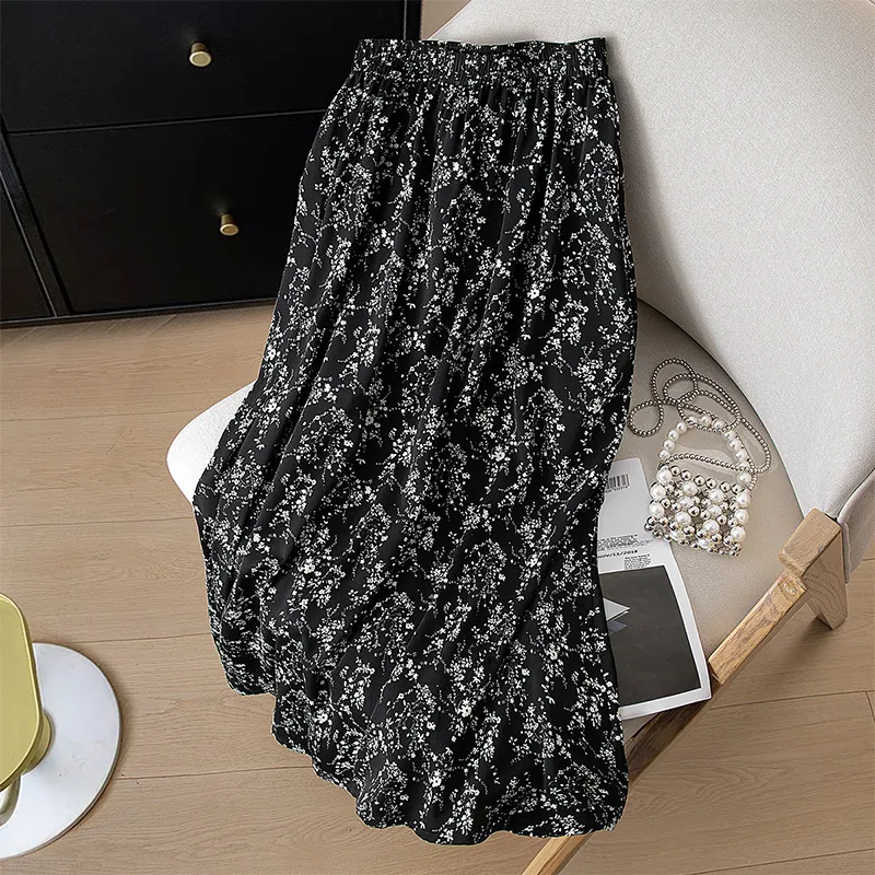 Cypress House Casual Long Skirt Women's Black Floral-2