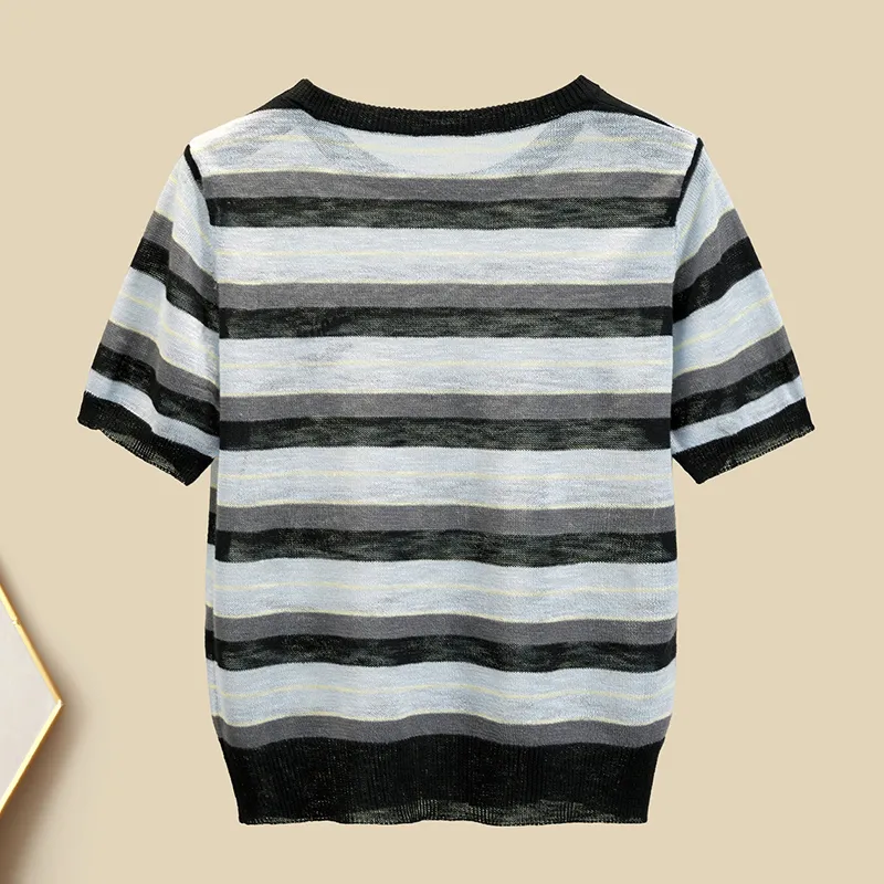 TOUCH Knitwear Women's Black Blue Stripes-3