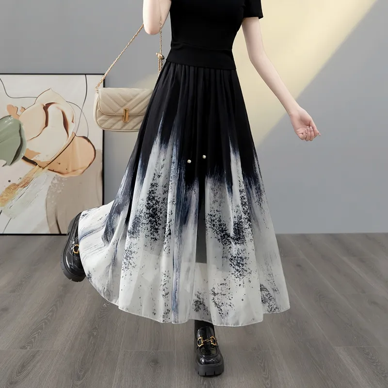 TOUCH Casual Long Skirts Women's Gradient Black-3