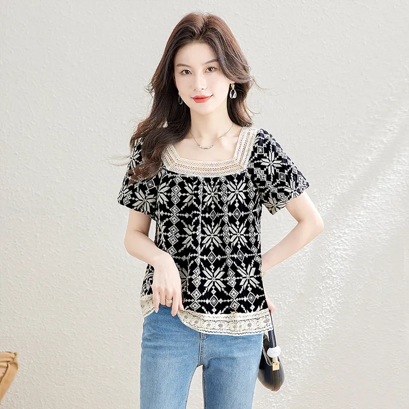 Cypress House Shirt Women's Black With White Floral-2