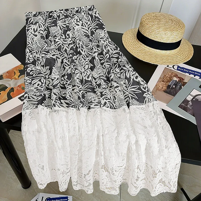 Cypress House Casual Long Skirt Women's Black With White Floral-2