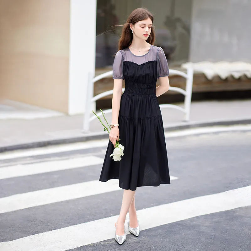 TOUCH SS24 Short Sleeved Dress Women's Dark Gray & Black-2