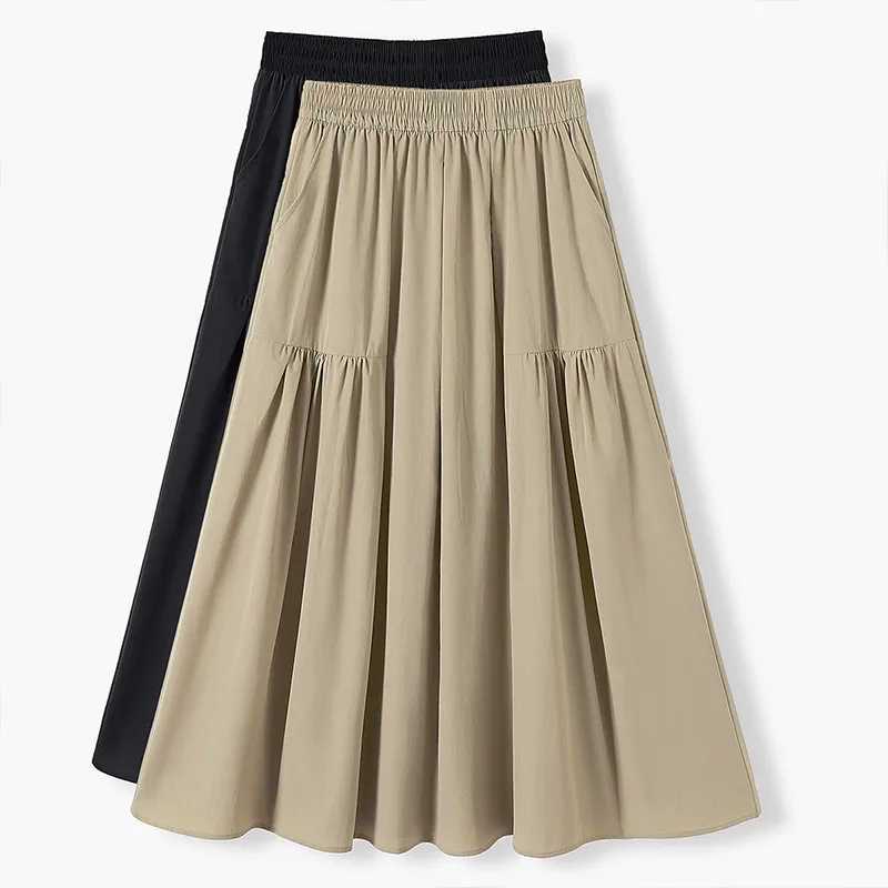 TOUCH Casual Long Skirt Women's Khaki-2