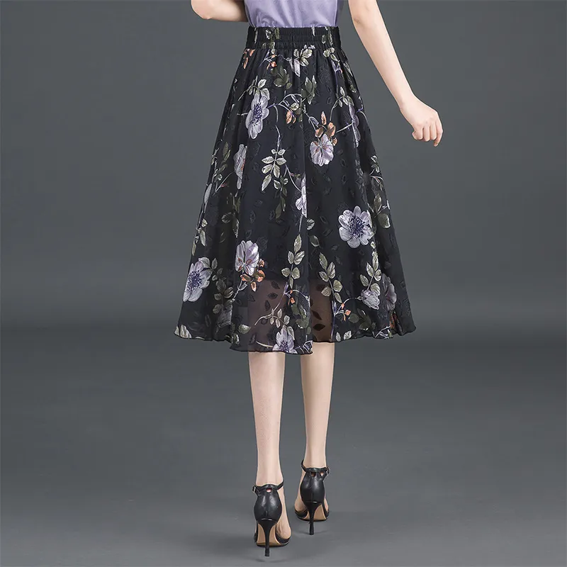 Cypress House Casual Long Skirt Women's Navy Blue With Floral-2