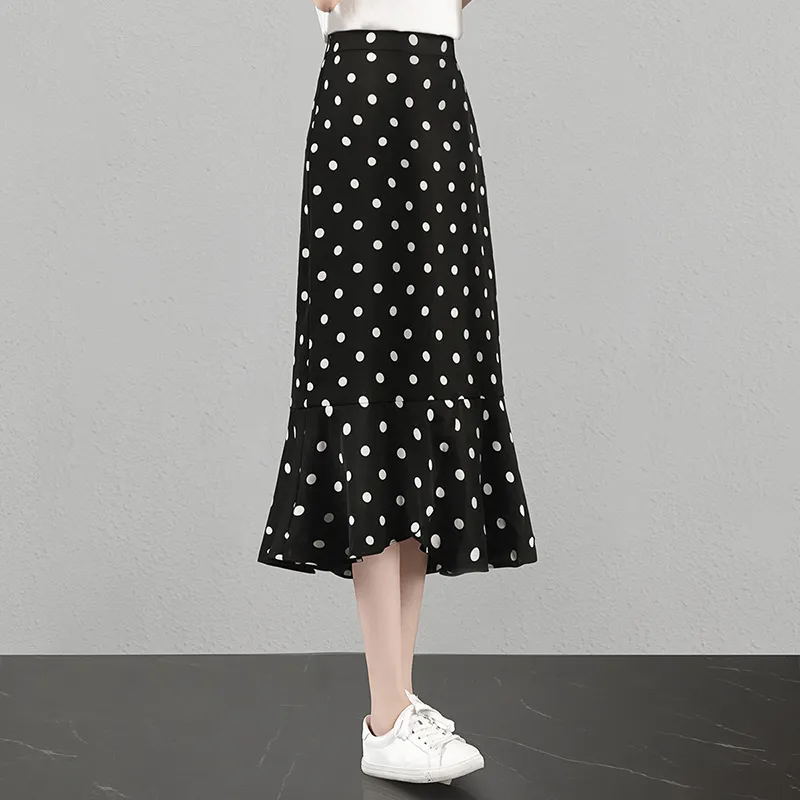 Cypress House Casual Long Skirt Women's Black With White Polka Dot-6