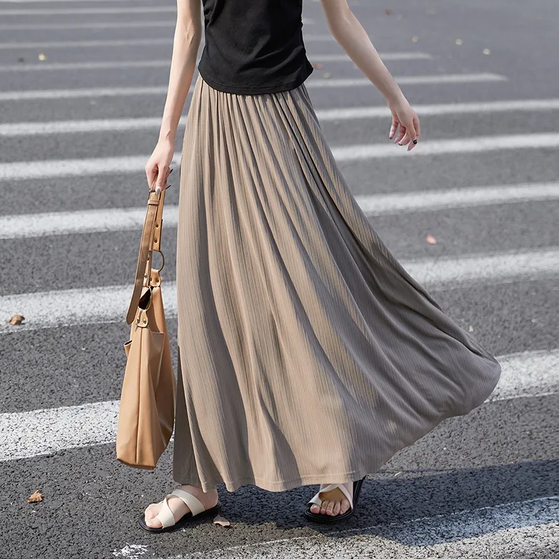 TOUCH Casual Long Skirt Women's Gray Coffee-3