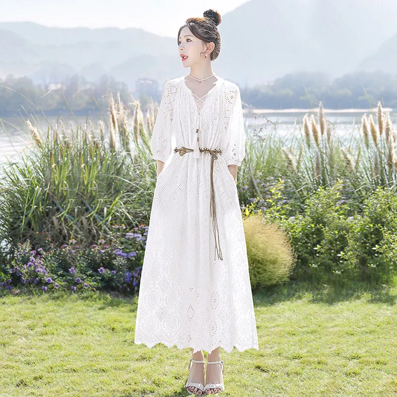 Cypress House Long Sleeved Dress Women's White-4