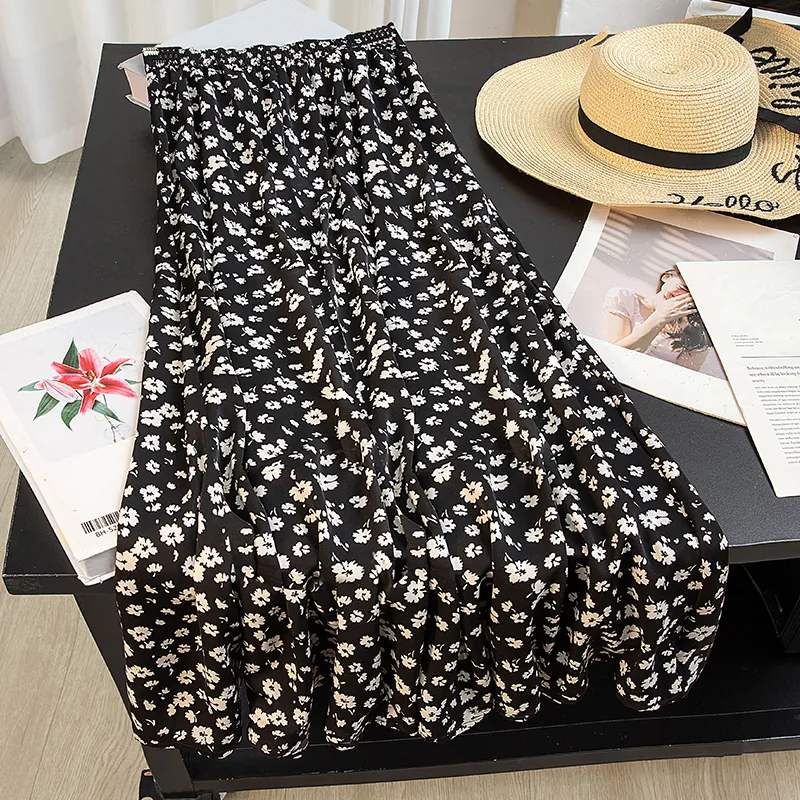 Cypress House Casual Long Skirt Women's Black Floral-2