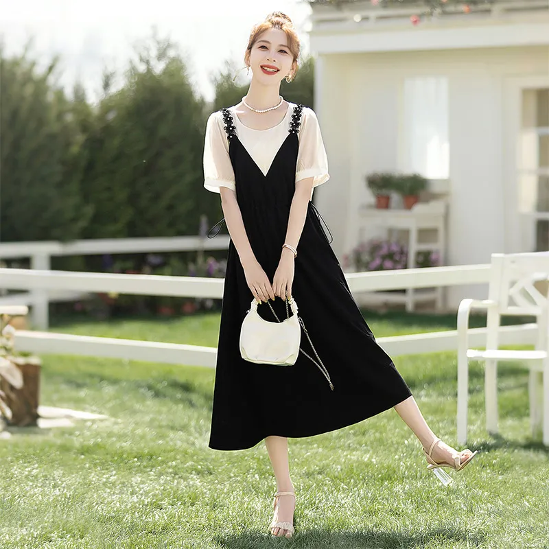 Cypress House Short Sleeved Dress Women's Black & Beige Color-2