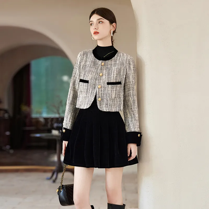 TOUCH Skirt Set Women's Beige Gray+Black-6