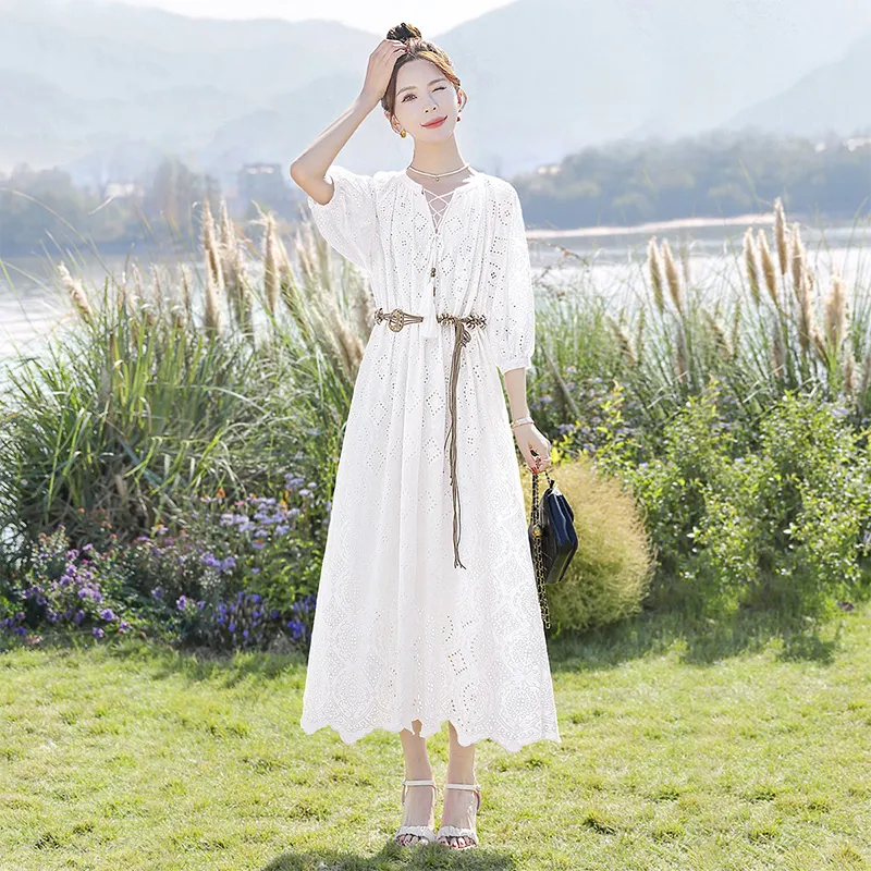 Cypress House Long Sleeved Dress Women's White-3