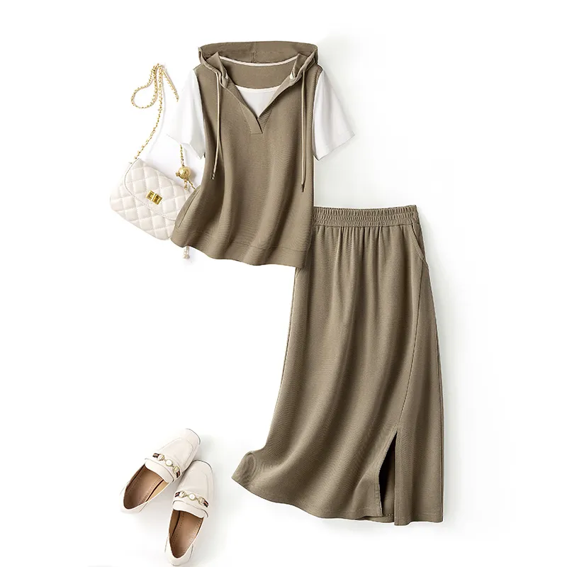 Cypress House Skirt Set Women's Khaki & White-2