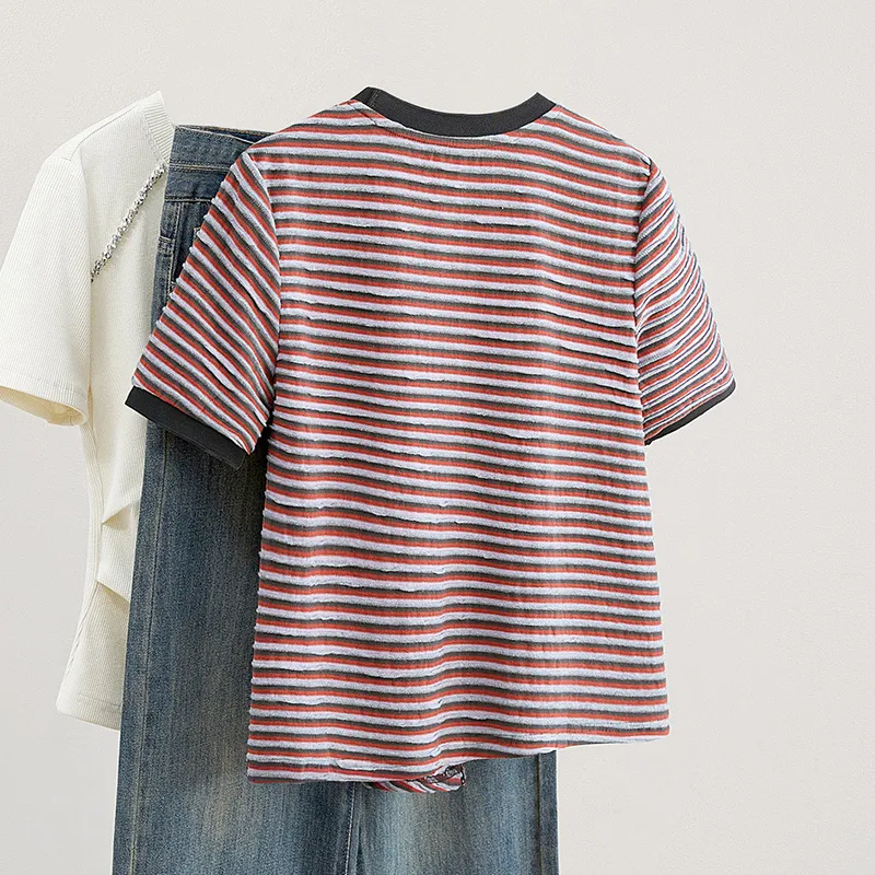 TOUCH T Shirt Women's Blue Green Stripes-11