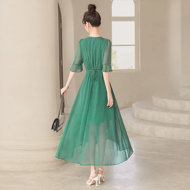 Cypress House Dress Women's Navy Blue With Green Polka Dots-1