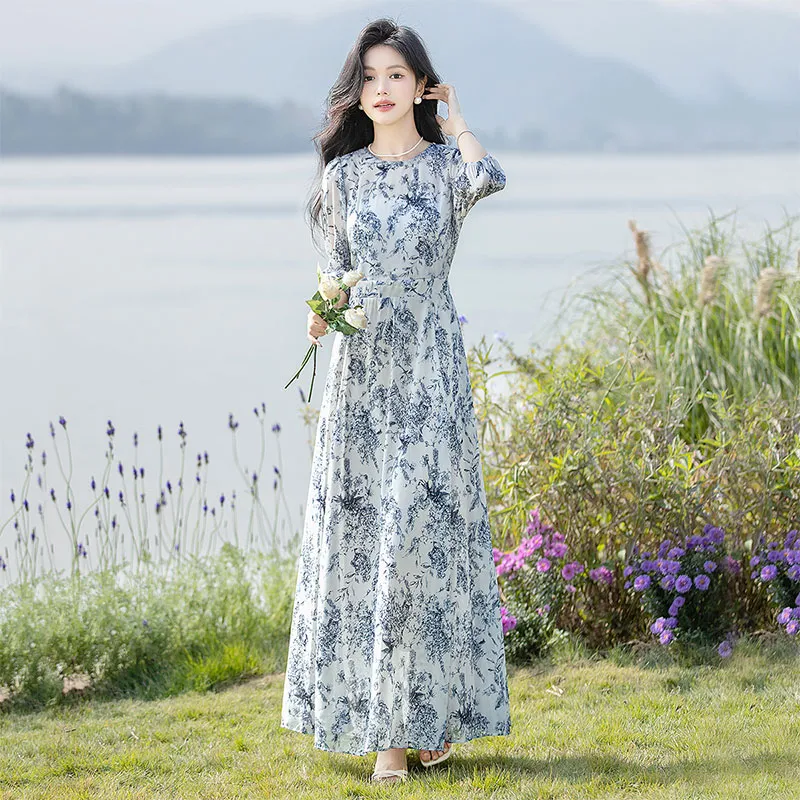 Cypress House Long Sleeved Dresses Women's Blue Floral-2