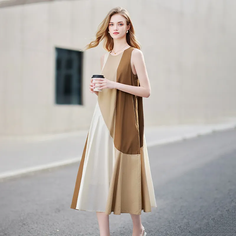TOUCH Sleeveless Dress Women's Coffee And Beige Khaki-4
