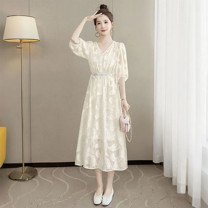 Cypress House Short Sleeved Dress Women's Beige Yellow-5