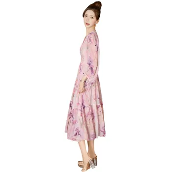 Cypress House Long Sleeved Dress Women's Pink Purple Flower