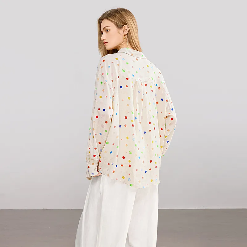 TOUCH Shirt Women's Beige Base With Multicolor Polka Dots-4
