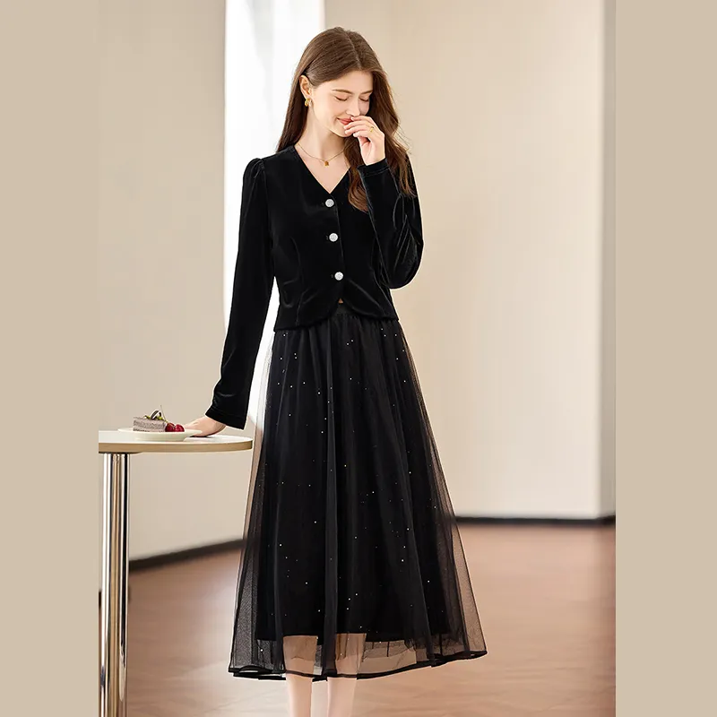 TOUCH Two Piece Skirt Sets Women's Black-6