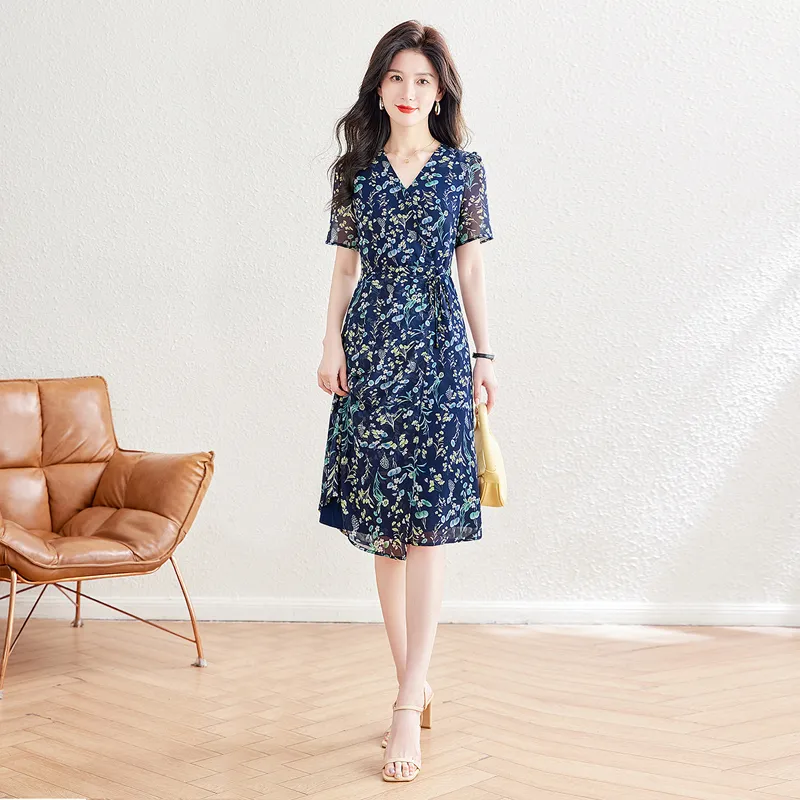 Cypress House Short Sleeved Dress Women's Navy Blue With Yellow Green Floral-6