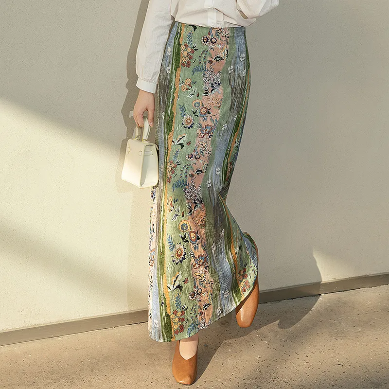 Cypress House Casual Long Skirt Women's Green Floral-3