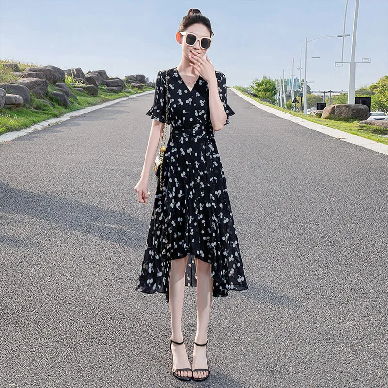Cypress House Short Sleeved Dress Women's Black With White Cherry-2