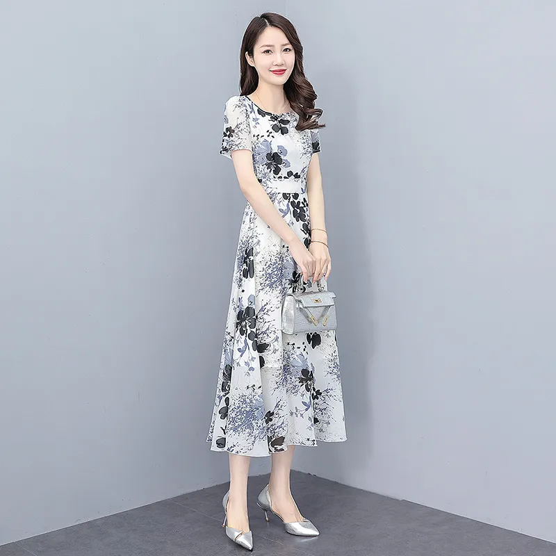 Cypress House Short Sleeved Dress Women's White Base With Black And Gray Floral-3