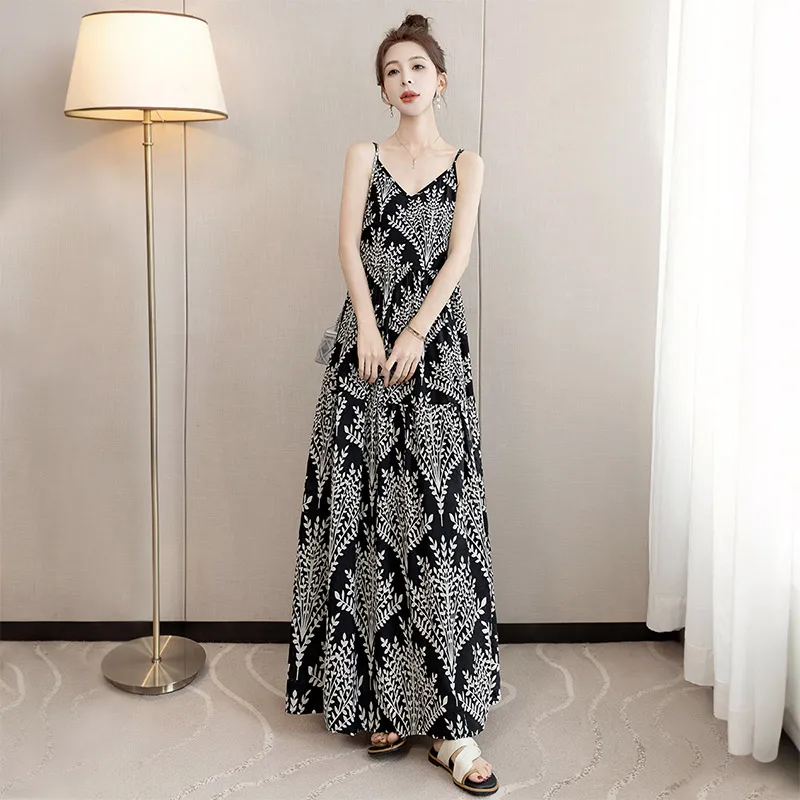 Cypress House Slip Dress Women's Black With Beige Floral-2