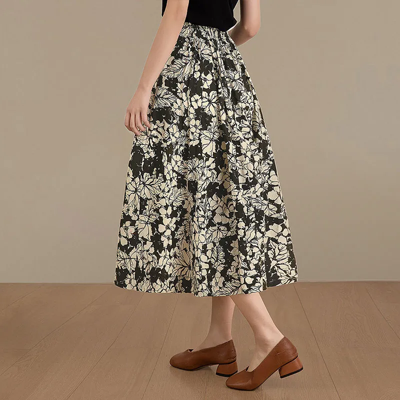Cypress House Casual Long Skirt Women's Black With White Floral-4