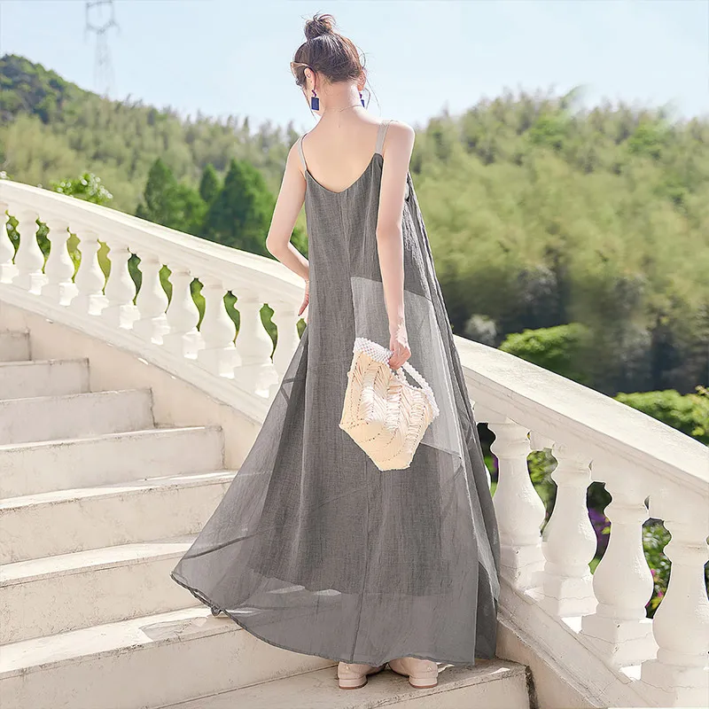 Cypress House Slip Dresses Women's Gray Coffee & Apricot-1