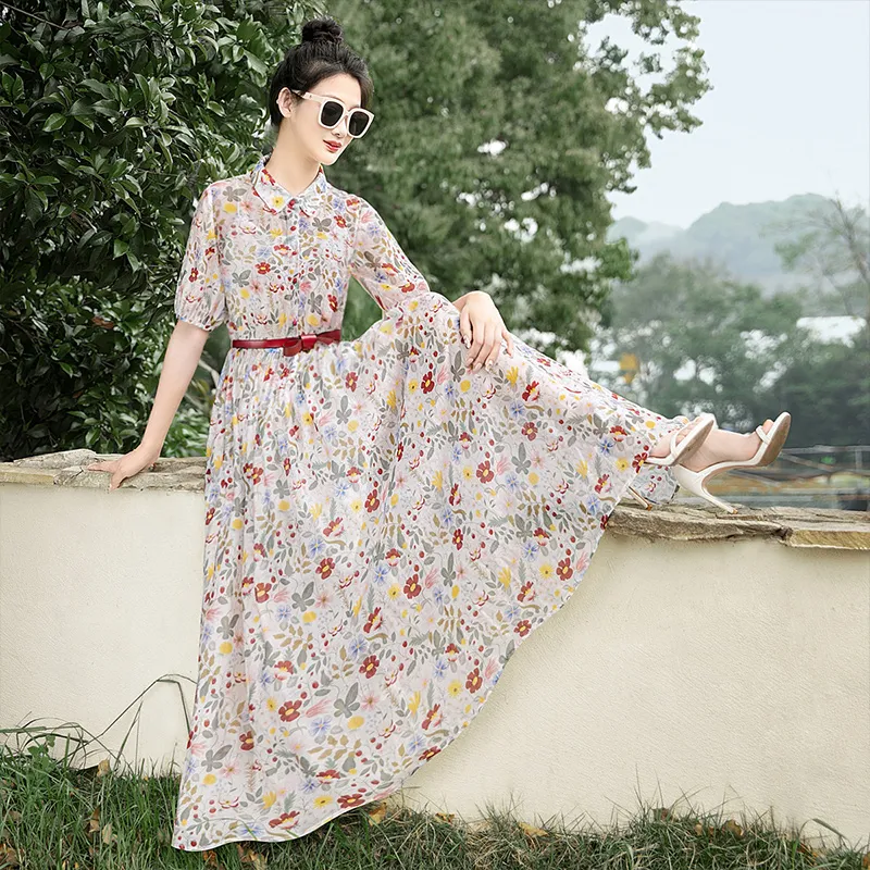 Cypress House Short Sleeved Dress Women's White Base With Red And Yellow Floral-3