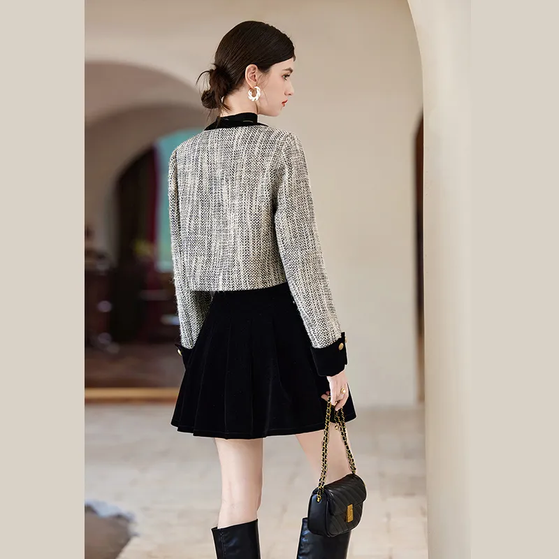TOUCH Skirt Set Women's Beige Gray+Black-3