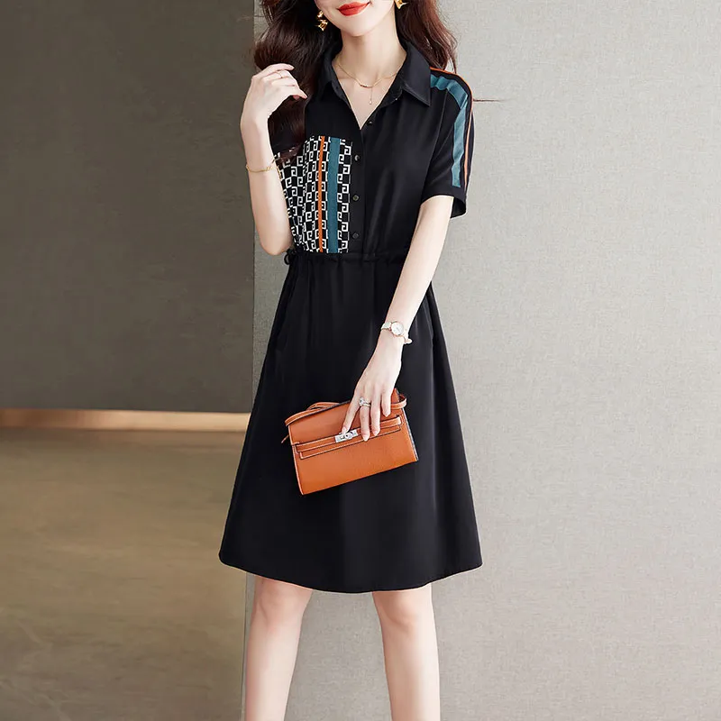 Cypress House Short Sleeved Dress Women's Black & Blue Orange Stripes-4