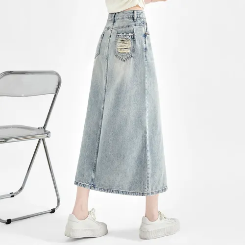 TOUCH Denim Long Skirt Women's Light Blue