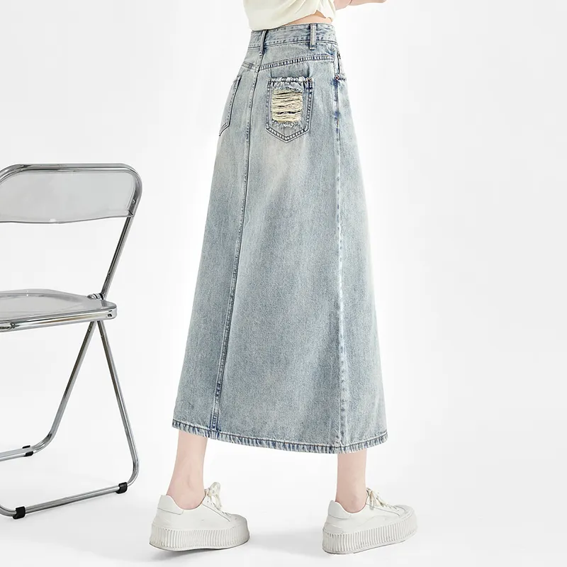 TOUCH Denim Long Skirt Women's Light Blue-2