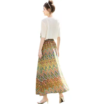 TOUCH Skirt Set Women's Ecru/Orange Green Floral Color