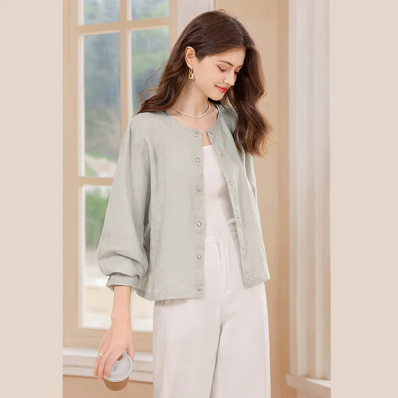 TOUCH Cropped Coat Women's Pea Green-2