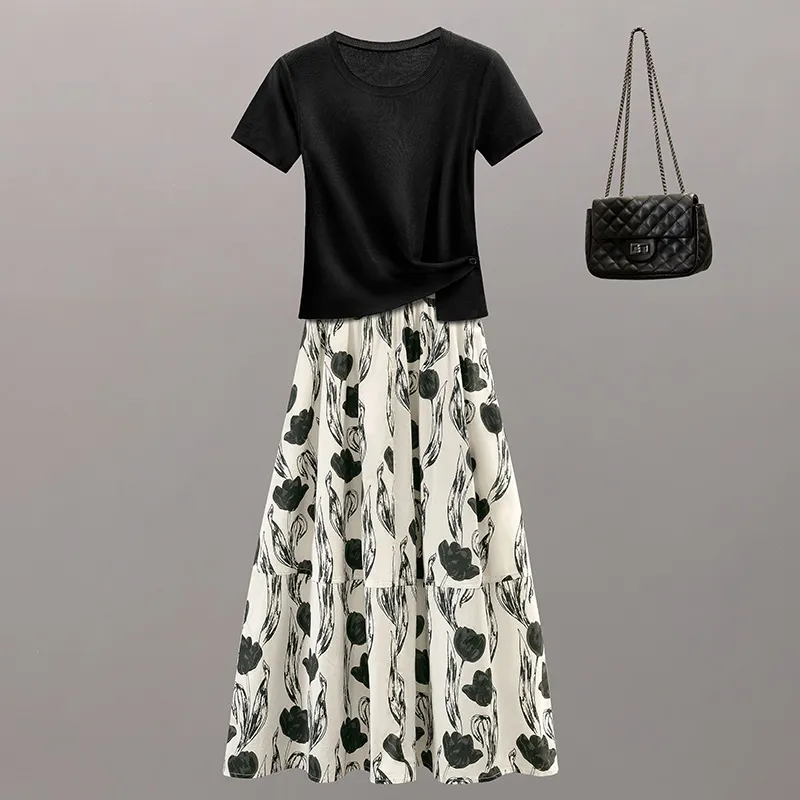 Cypress House Skirt Set Women's Black+Apricot With Black Floral-2