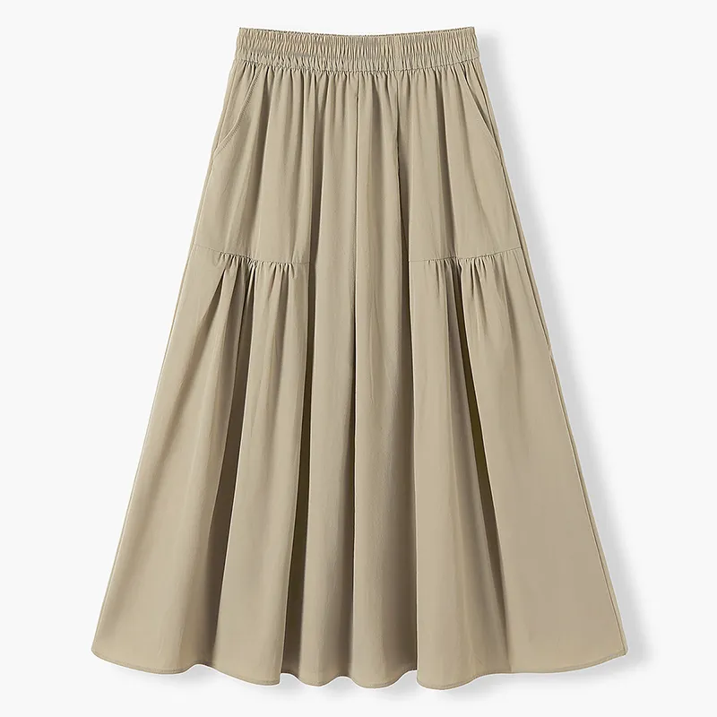 TOUCH Casual Long Skirt Women's Khaki-4