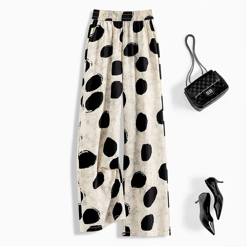 TOUCH Casual Pants Women's Beige Black Polka Dot-3