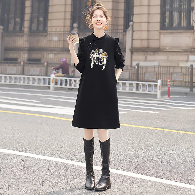 Cypress House Long Sleeved Dress Women's Black-1