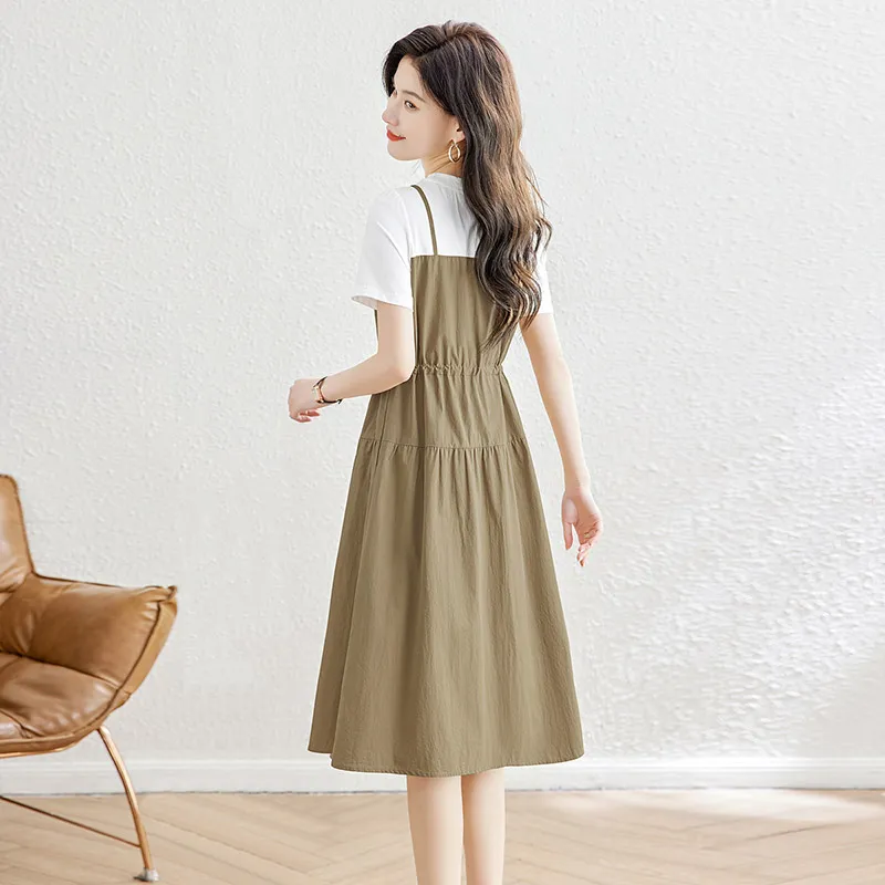 Cypress House Short Sleeved Dress Women's White Top & Khaki Bottom-3